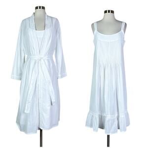 NEW La Cera | White Cotton Embroidered Beaded Matching Set Robe Gown Bridal NWOT
